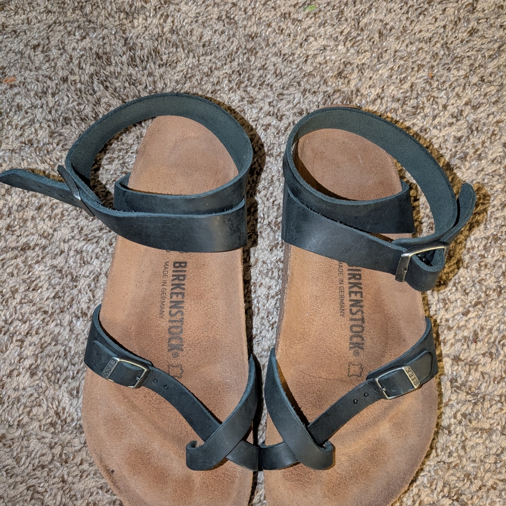 Birkenstock Black Leather Sandals with Contoured Footbed